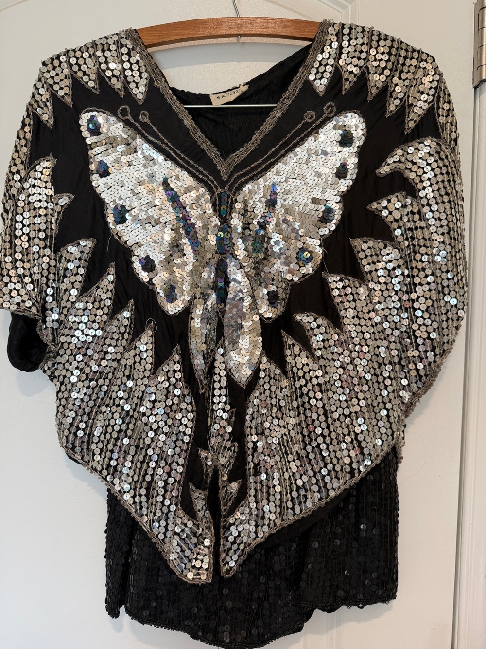 Vintage 1970/1980s Black Sequin Butterfly Top and Skirt